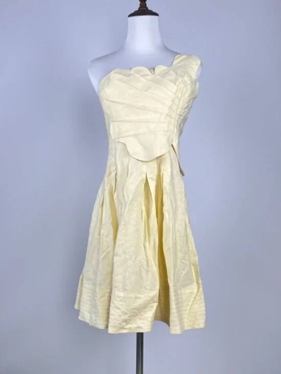 NWOT Farm Rio Lea One Shoulder Off-White Linen Blend Mini Dress Size L 3D Petal - Picture 5 of 15